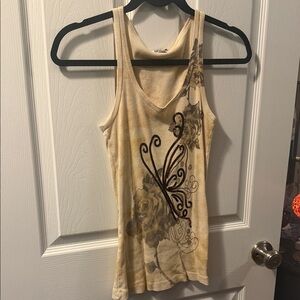 Caché Ribbed Tank Top Sequin Butterfly Size Medium